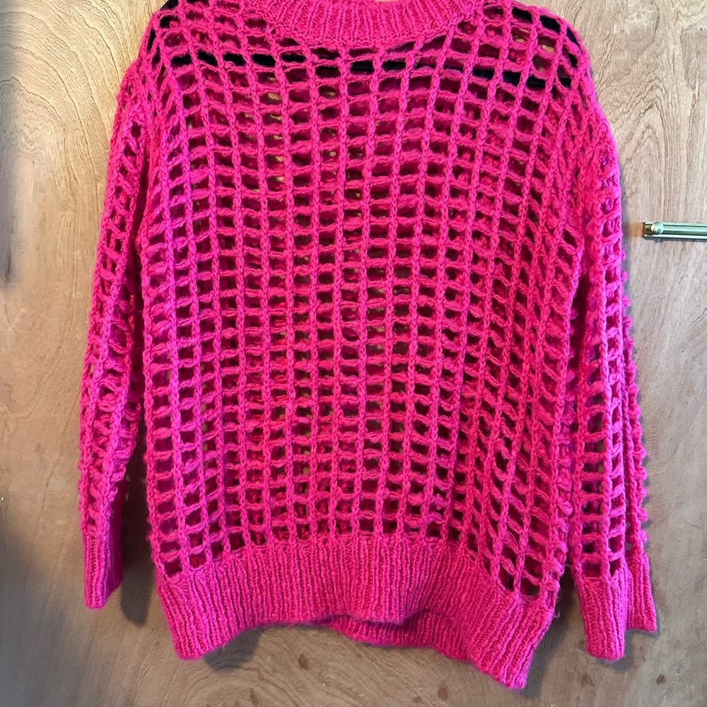 Urban Outfitters Pink Crew Neck Sweater Open-Knit Design